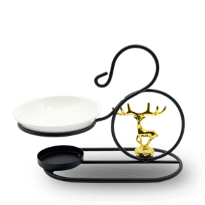 aromatic oil burner wax melt burner with ceramic bowl (black & gold)