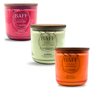 baff candle collection i oak red wine i aloe cucumber | jp persimmons i soy wax candle