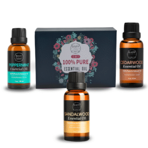 baff candle collection | sandalwood peppermint cedarwood essential oil set pure & organic