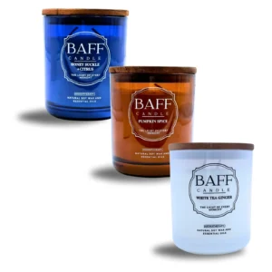 baff candle collection i honey suckle + citrus i pumpkin spice i white tea ginger