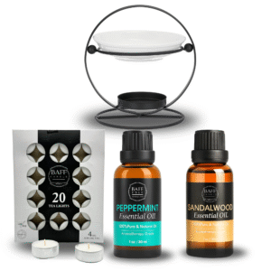 baff candle collection | peppermint essential oil | rosewood essential oil | aroma burner & tea light | pure & organic